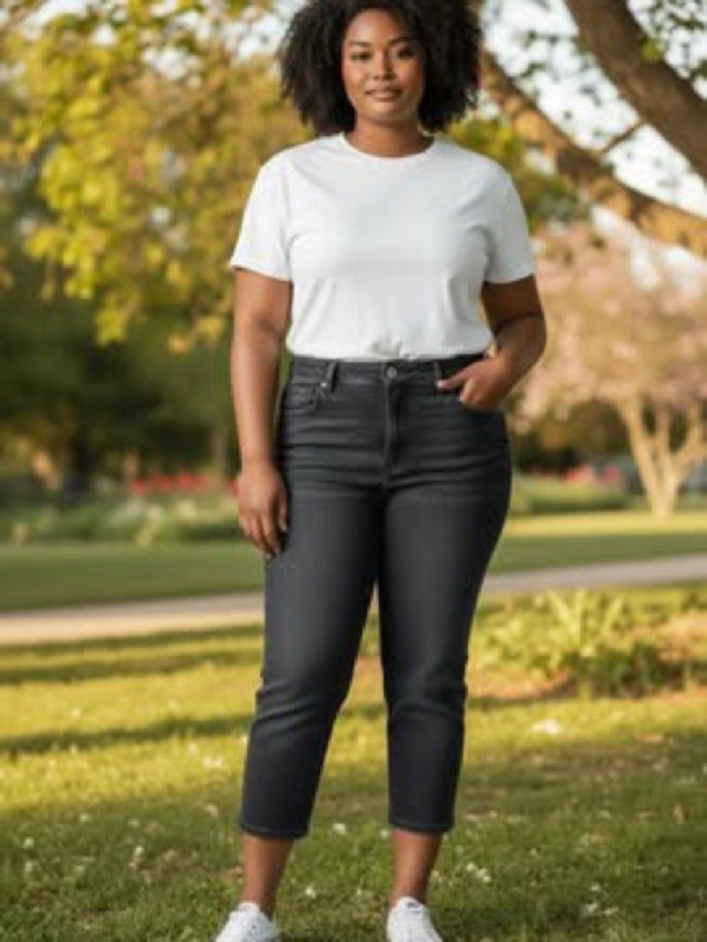 Angels Curvy Capri Black Jeans
